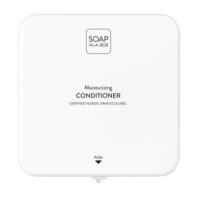 Nordik Soap-In-A-Box fényes fehér hajkondicionáló adagoló, előlap