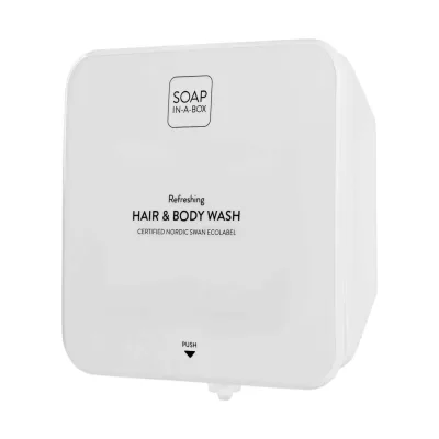 Nordik Soap-In-A-Box fényes fehér tusfürdő és sampon adagoló