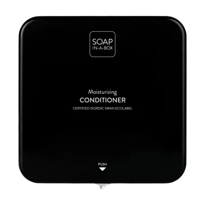 Nordik Soap-In-A-Box fényes fekete hajkondicionáló adagoló, előlap