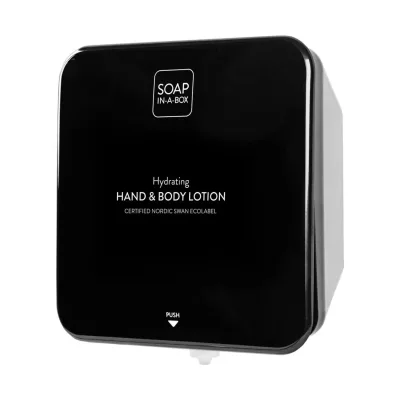 Nordik Soap-In-A-Box fényes fekete kéz- és testápoló adagoló