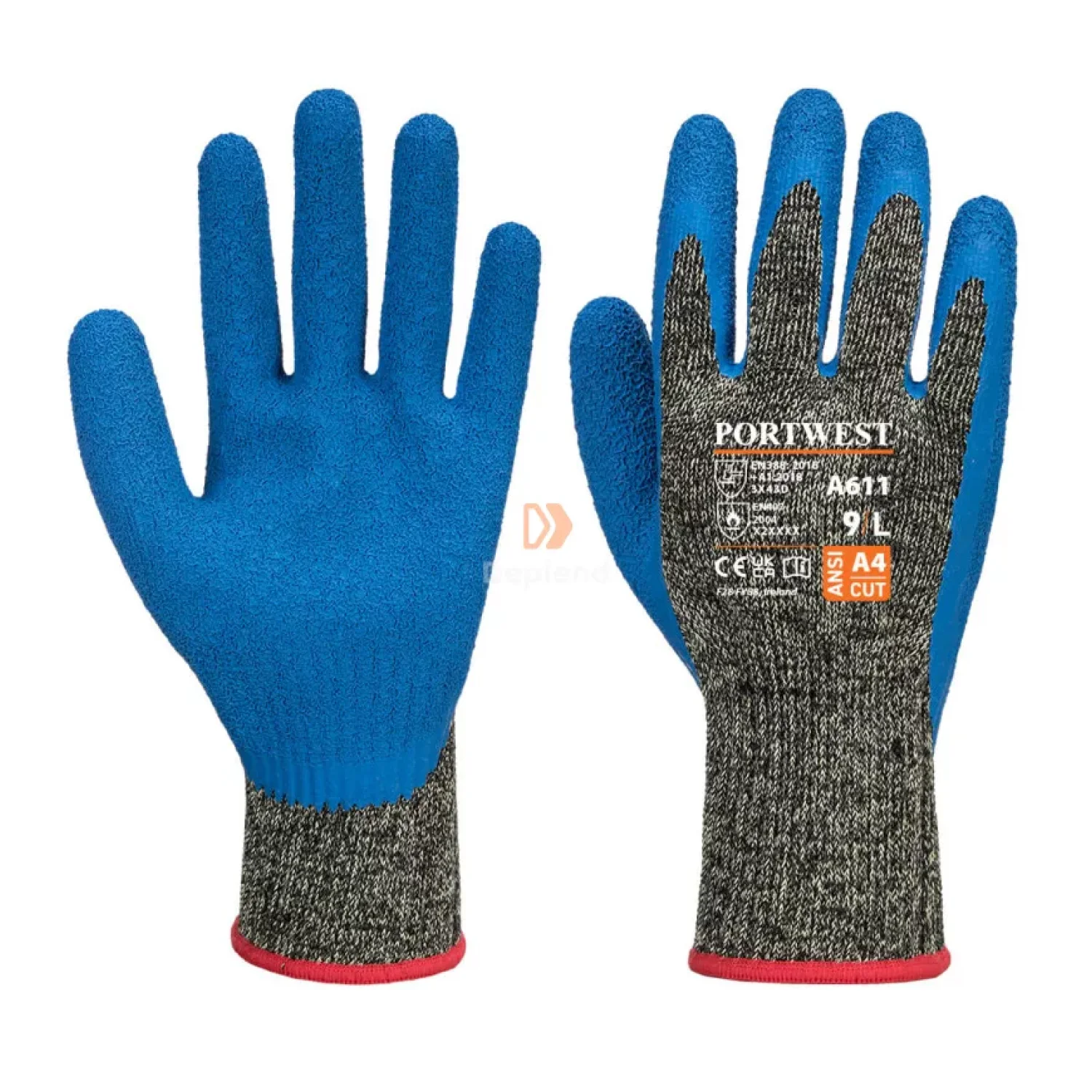 Portwest Aramid HR Cut Latex kesztyű Fekete / kék