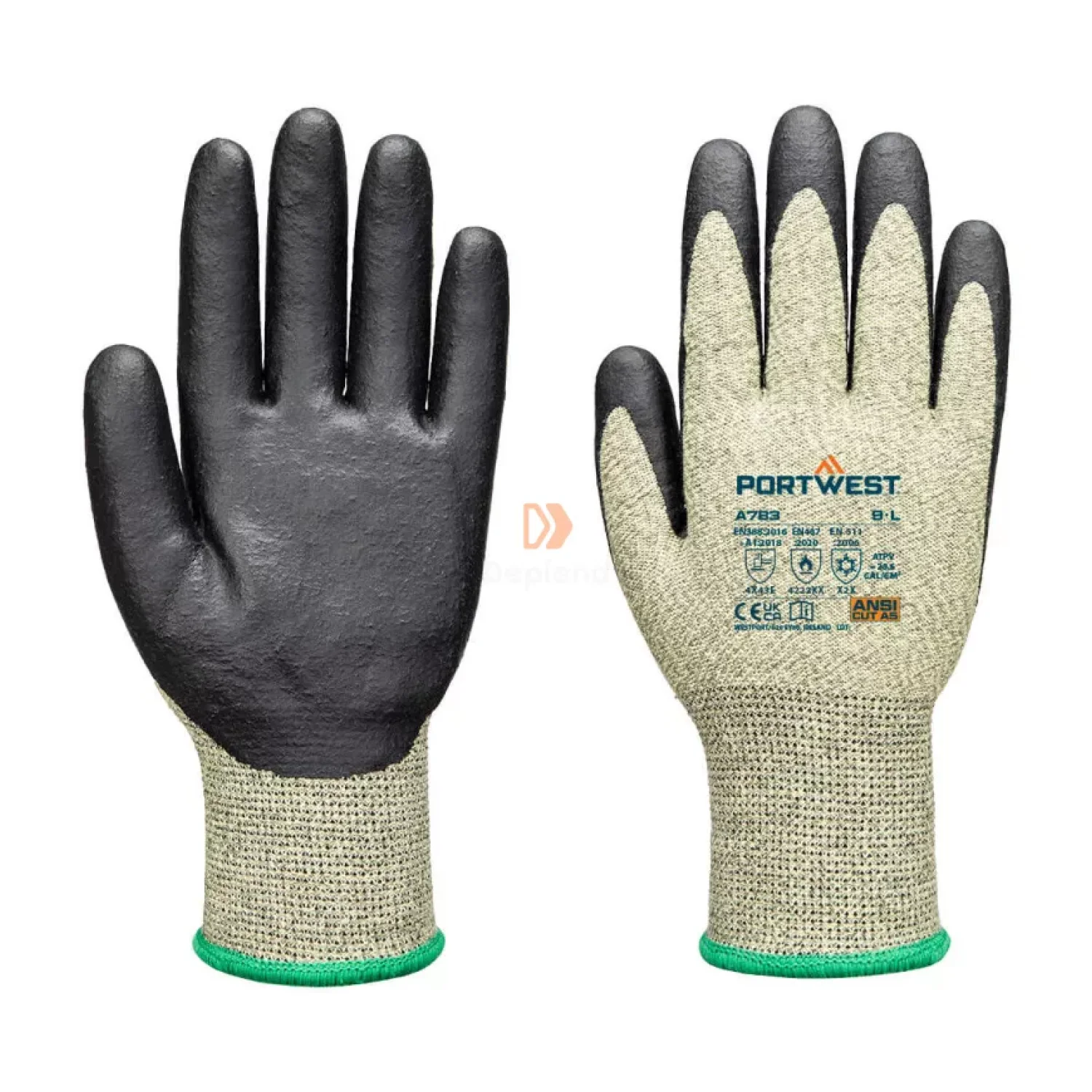 Portwest Arc Grip 13E 3. szintű kesztyű Zöld / fekete