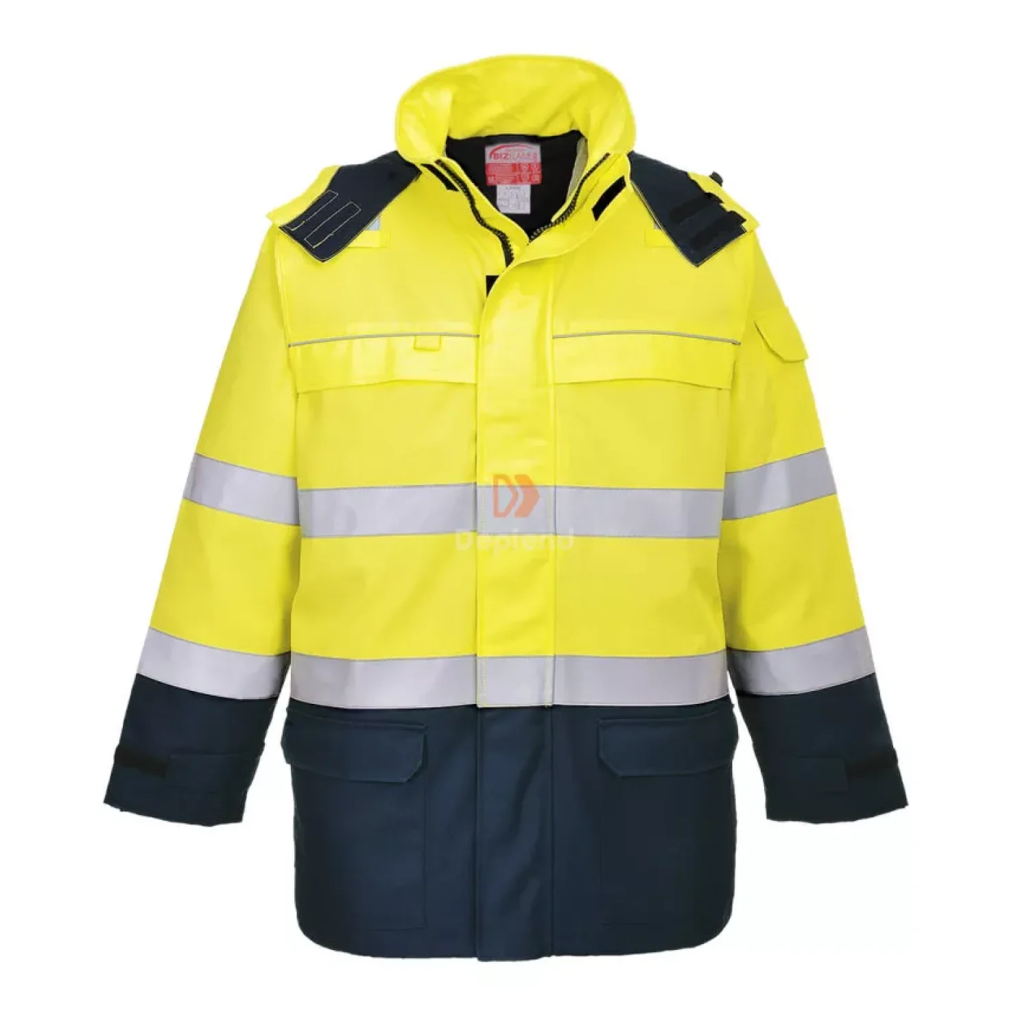 Portwest Bizflame Rain+ Hi-Vis Arc lángálló kabát Sárga / tengerészkék