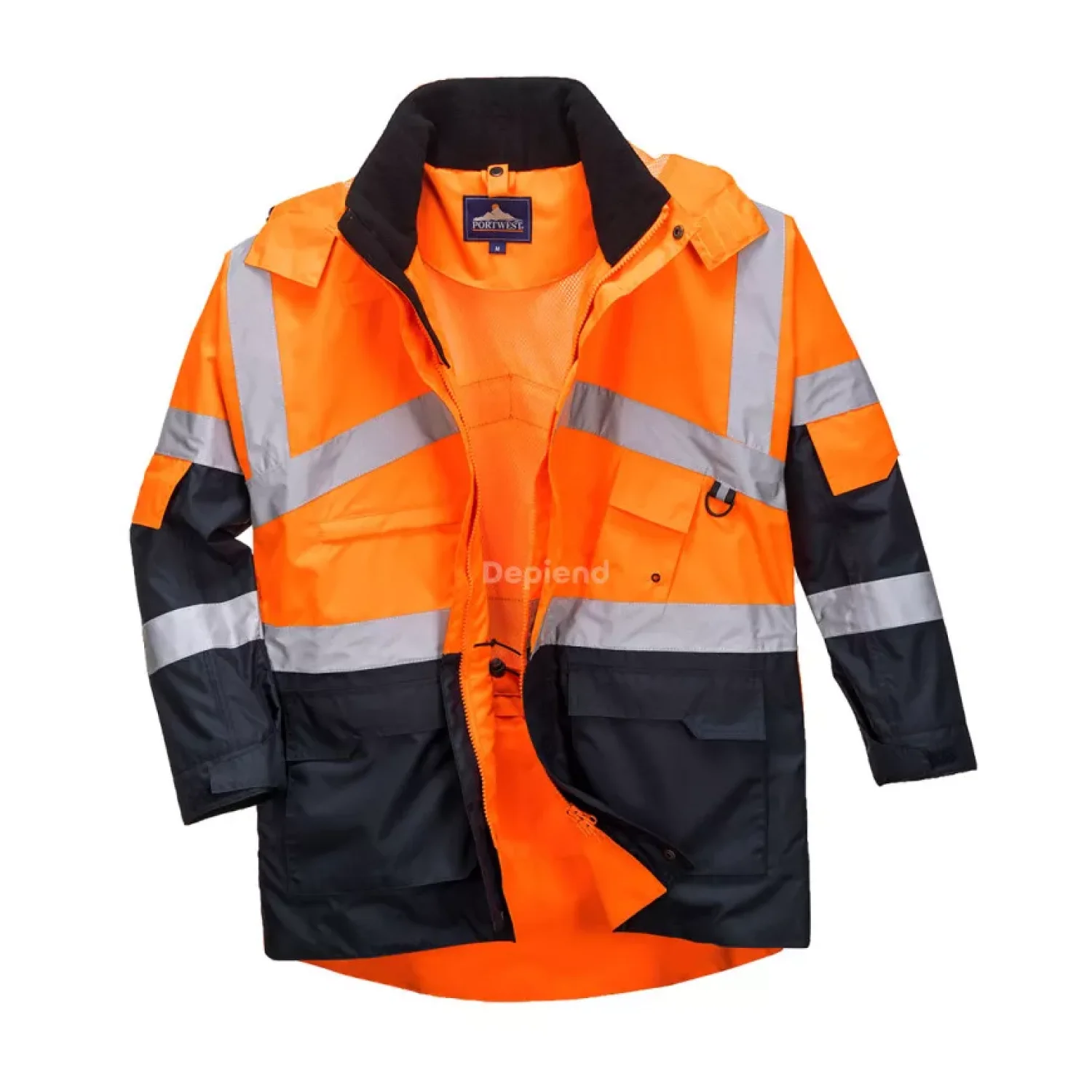 Portwest Hi-Vis kéttónusú lélegző kabát Narancs / tengerészkék