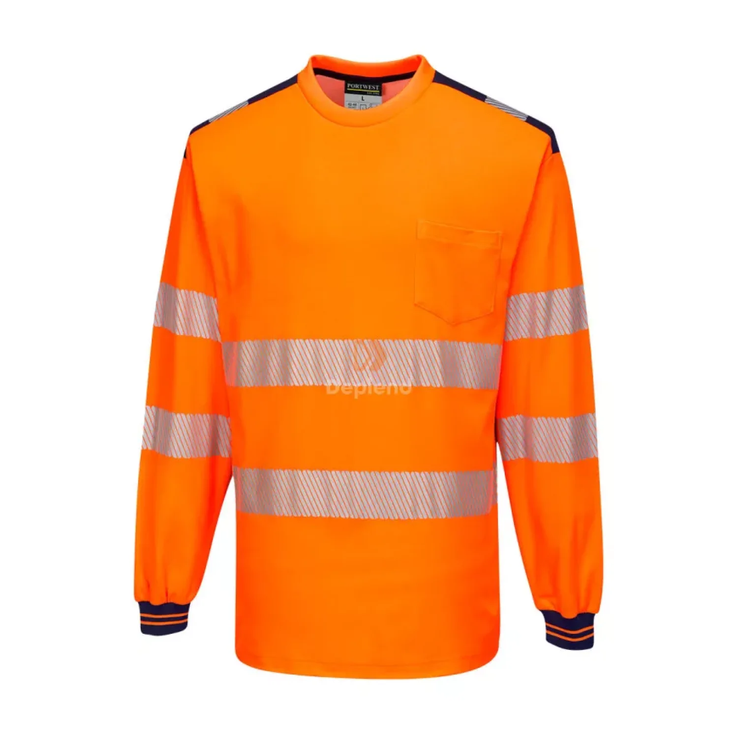 Portwest PW3 Hi-Vis hosszú ujjú póló Narancs / tengerészkék