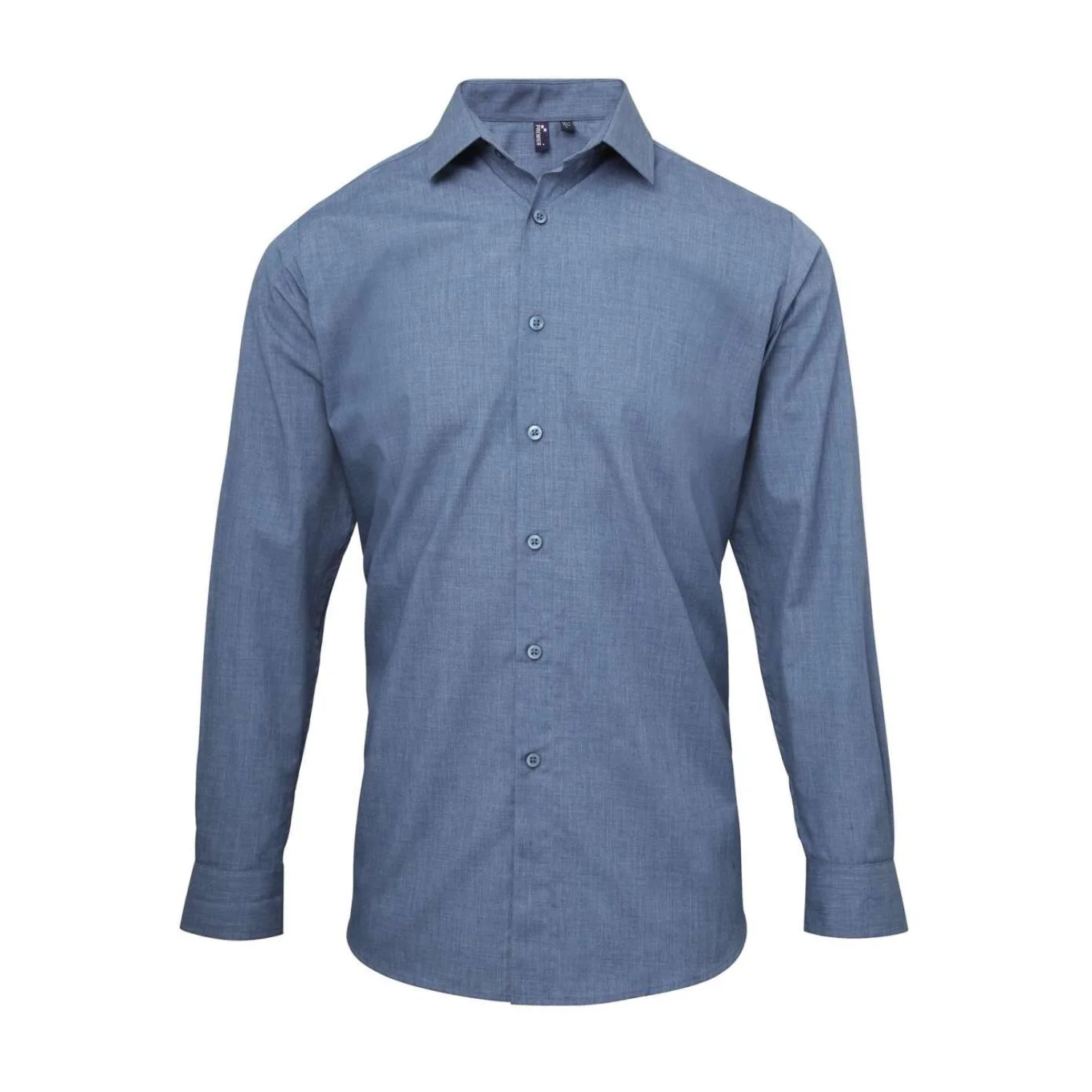 Premier Férfi melírozott felgombolható ujjú poplin ing Indigo denim