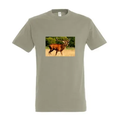 TOP kereknyakú póló szarvas fotóval, 100% pamut, 190 g/m2,