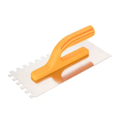 TOPEX Acél simító, fogazott, rozsdamentes, 280x130mm, 10x10x10mm, műanyag markolat építőipari kéziszerszám