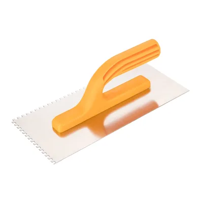 TOPEX Acél simító, fogazott, rozsdamentes, 280x130mm, 4x4x4mm, műanyag markolat építőipari kéziszerszám
