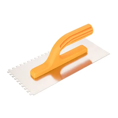 TOPEX Acél simító, fogazott, rozsdamentes, 280x130mm, 6x6x6mm, műanyag markolat építőipari kéziszerszám