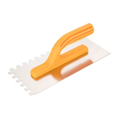 TOPEX Acél simító, fogazott, rozsdamentes, 280x130mm, 8x8x8mm, műanyag markolat építőipari kéziszerszám