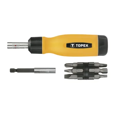 TOPEX Csavarhúzó racsnis + 13 bit, CRV, 1/4" csavarhúzók és bitfej