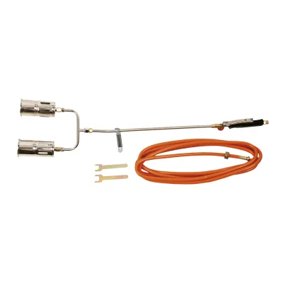 TOPEX Gázforrasztó, perzselő, gázégő készlet dupla, 2x60mm (110kW) égőfej, szár 50cm, tömlő 5m
