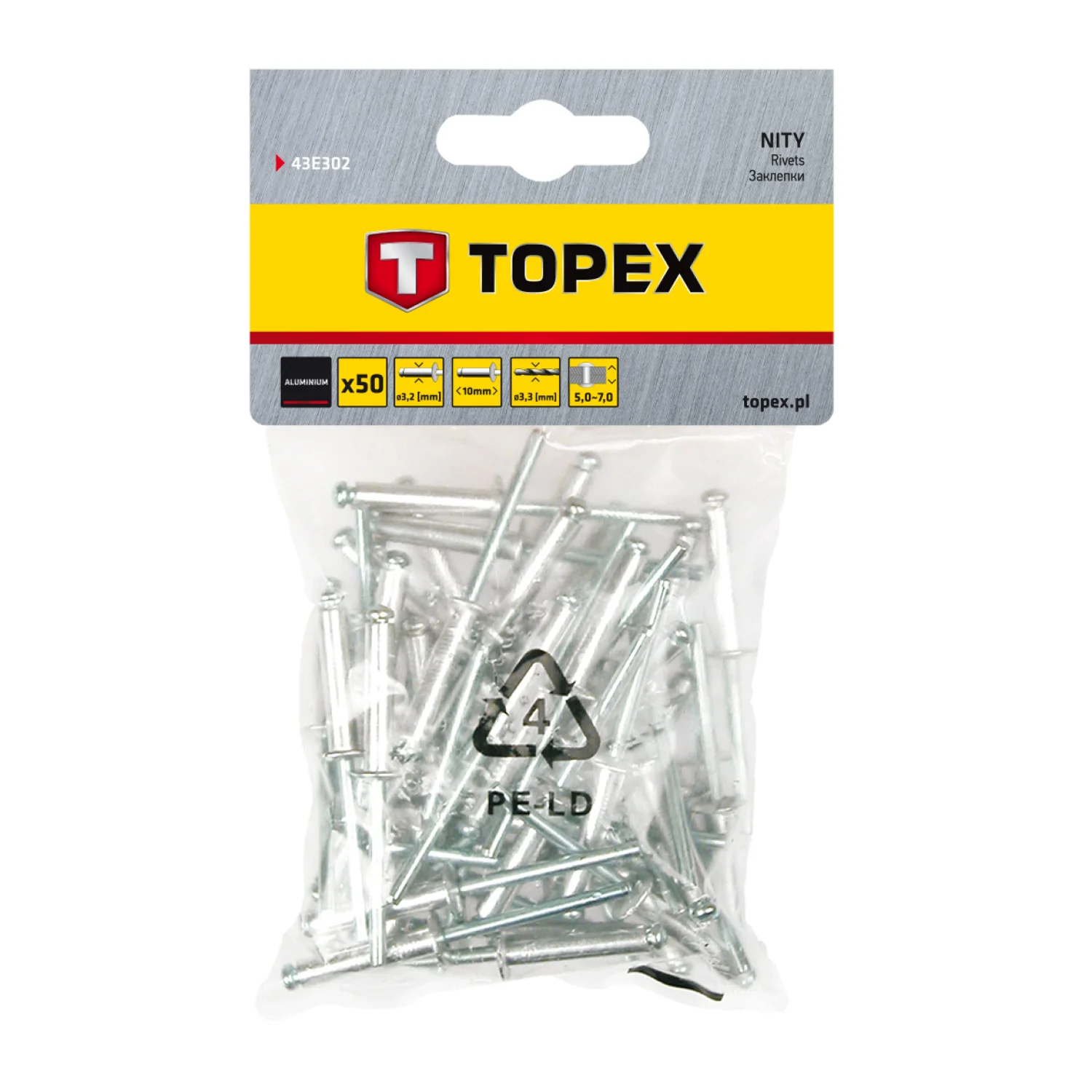 TOPEX Popszegecs 3.2x10mm, 50db, min. rendelés: 5cs