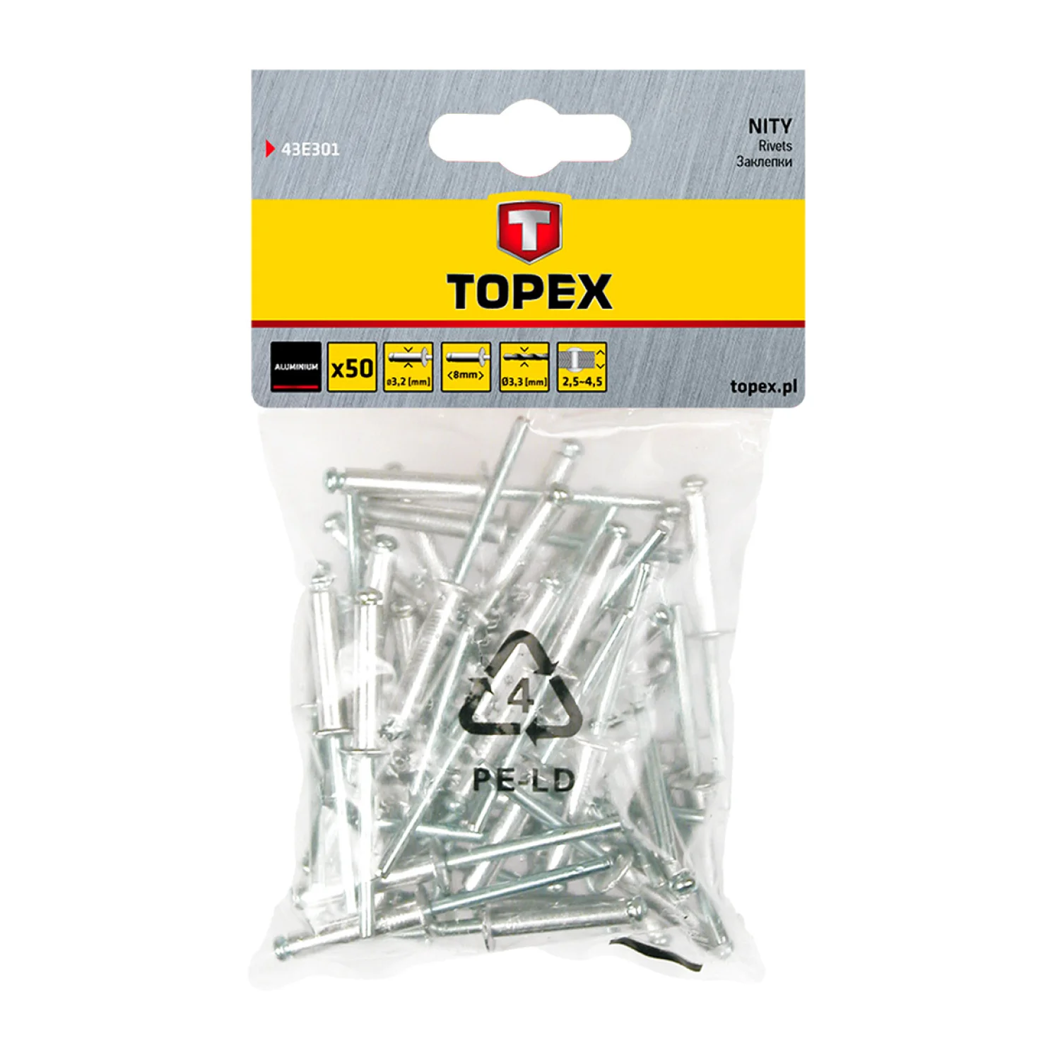 TOPEX Popszegecs 3.2x8mm, 50db, min. rendelés: 5cs