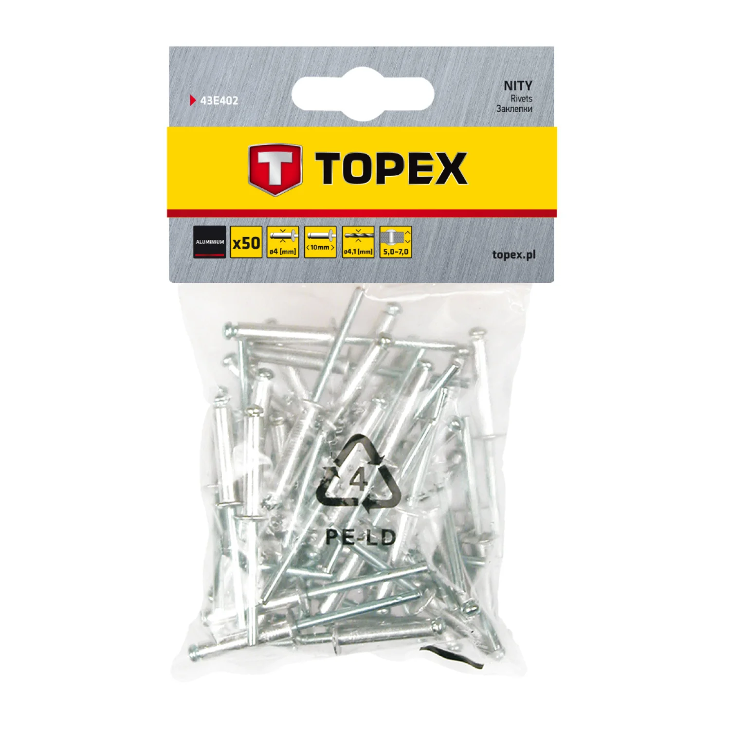 TOPEX Popszegecs 4x10mm, 50db, min. rendelés: 5cs