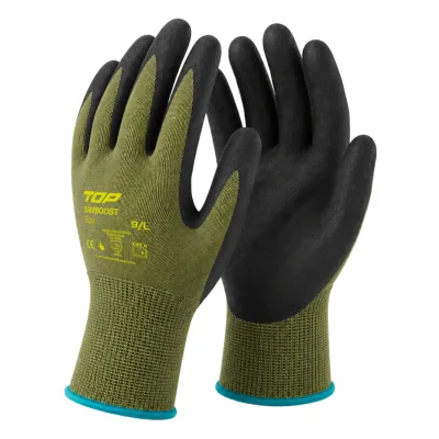 Védőkesztyű TOP BAMBOOST bambusz + nylon + spandex, nitril hab mártással