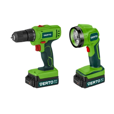 VERTO Akkus fúró, lámpával 2x18V, Li-Ion, 1.5Ah, kofferben gép