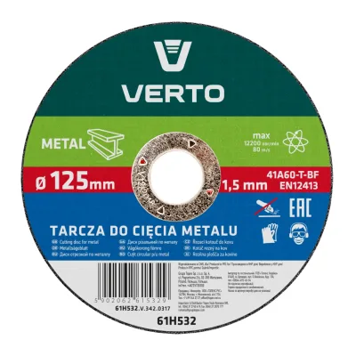 VERTO Vágókorong fémhez 125x1.5x22mm, min. rendelés: 5db